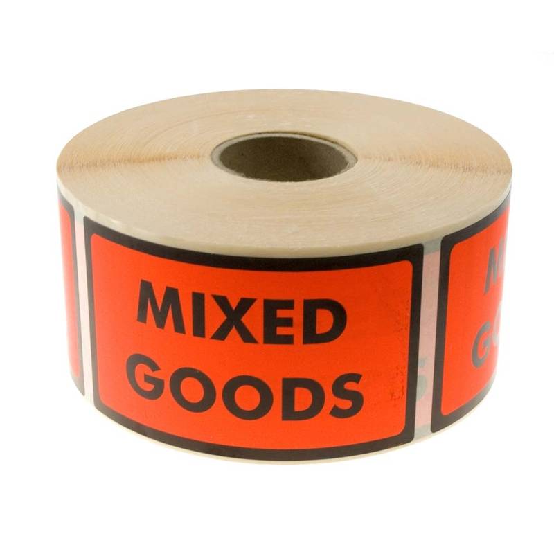 Etiketter selvkl&aelig;bende tryk: Mixed goods 120x70mm 1000stk/rul