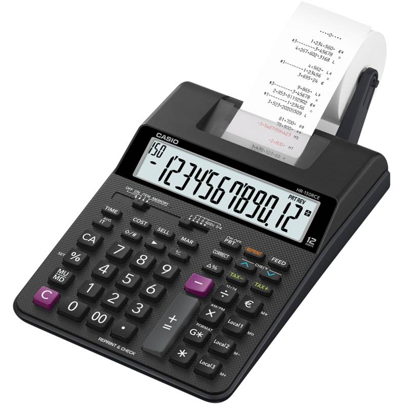 Strimmelregner Casio HR-150RCE euro stort 12-cifret display