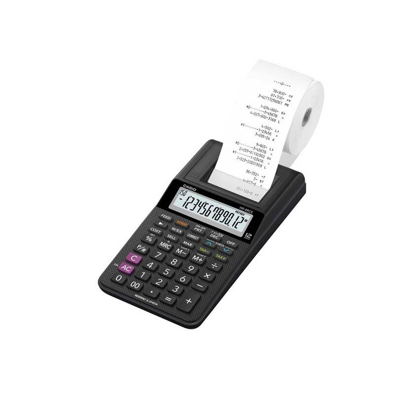 Strimmelregner Casio HR 8RCE-BK euro stort 12 cifret display
