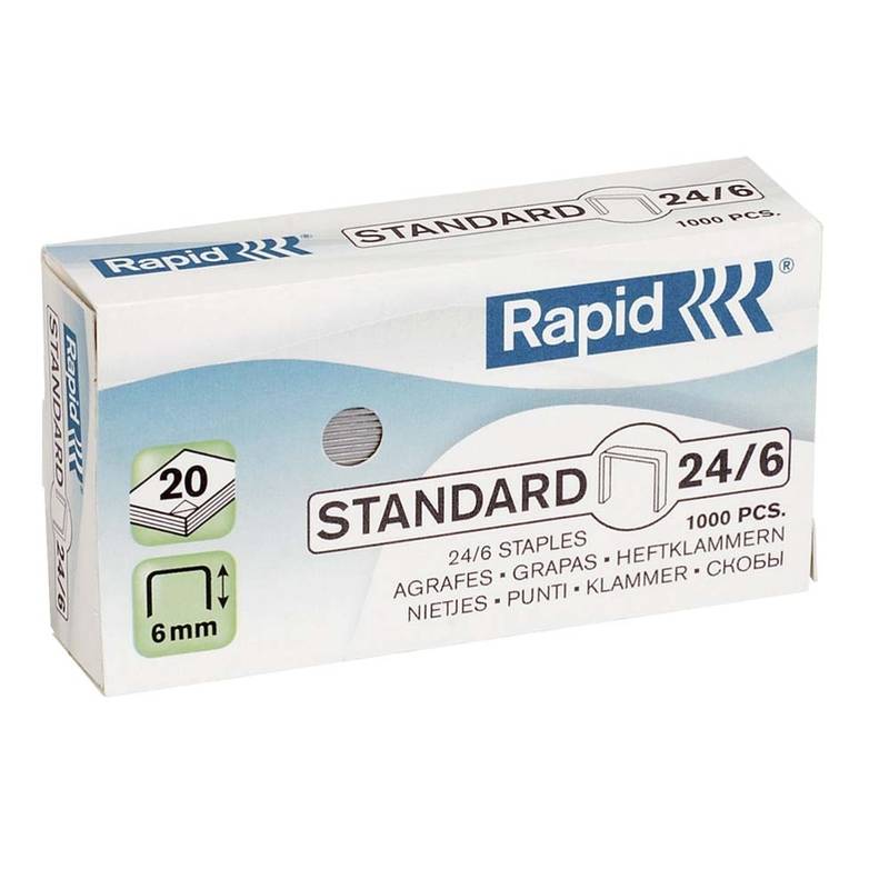 H&aelig;fteklamme Rapid Stand. 24/6 galvaniserede 1000stk/pak
