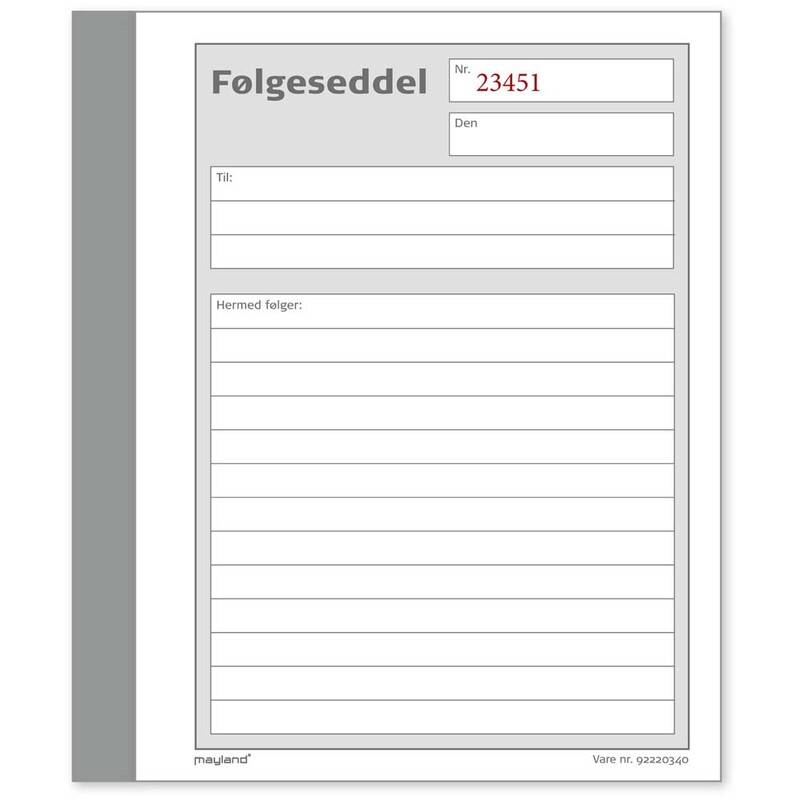 F&oslash;lgeseddelbog 3x50bl 108x150mm 92 2203 40