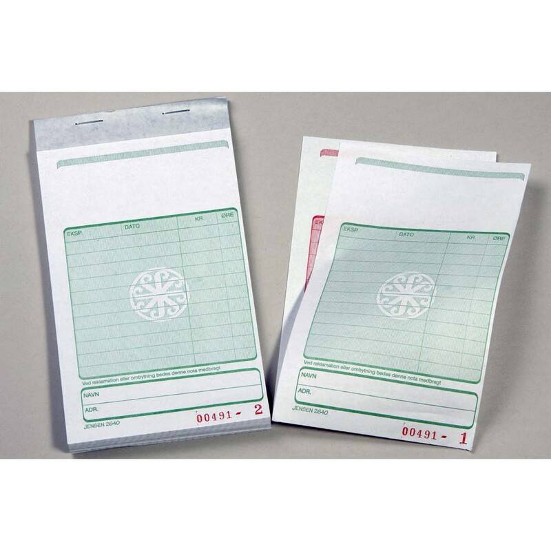 Kasseblok 2640 med gr&oslash;n tryk 160x102 mm 50 bl m/kopi