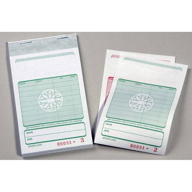 Kasseblok 2641 med gr&oslash;n tryk carbon 130x85 mm 50 bl m/kopi