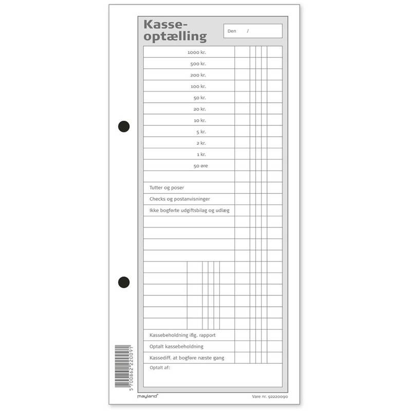 Kasseblok 100bl 100x210mm 92 2200 90 Mayland hvid