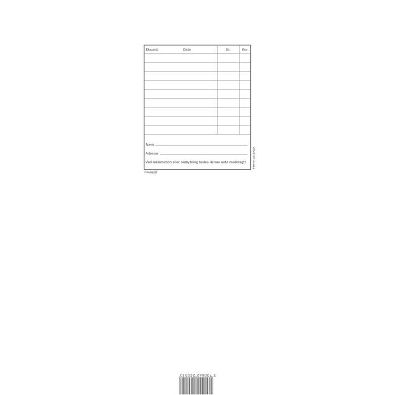 Kasseblok 100bl 85x272mm 92 2205 10 Mayland hvid