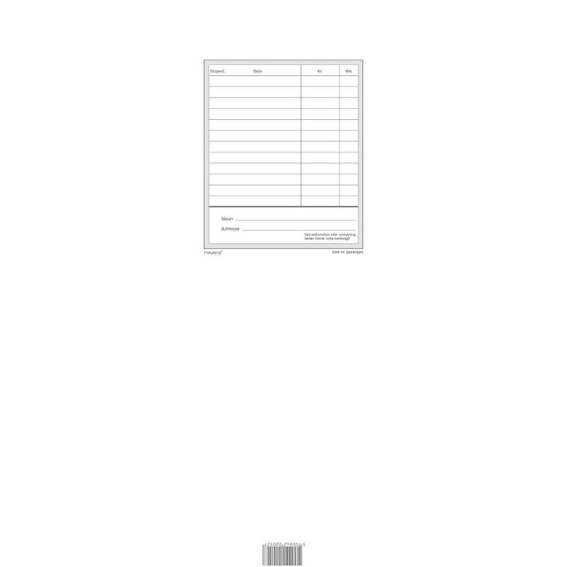Kasseblok 100bl 100x383mm 92 2205 20 Mayland hvid