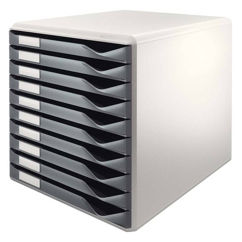 Skuffekabinetter Leitz gr&aring; m/10-skuffer 29,1x29,1x35,2cm