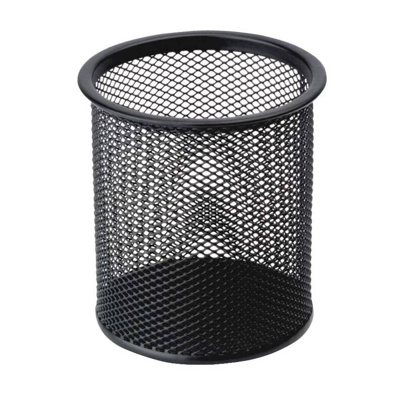 Penneholder tr&aring;d metal sort &Oslash;90mm H100mm