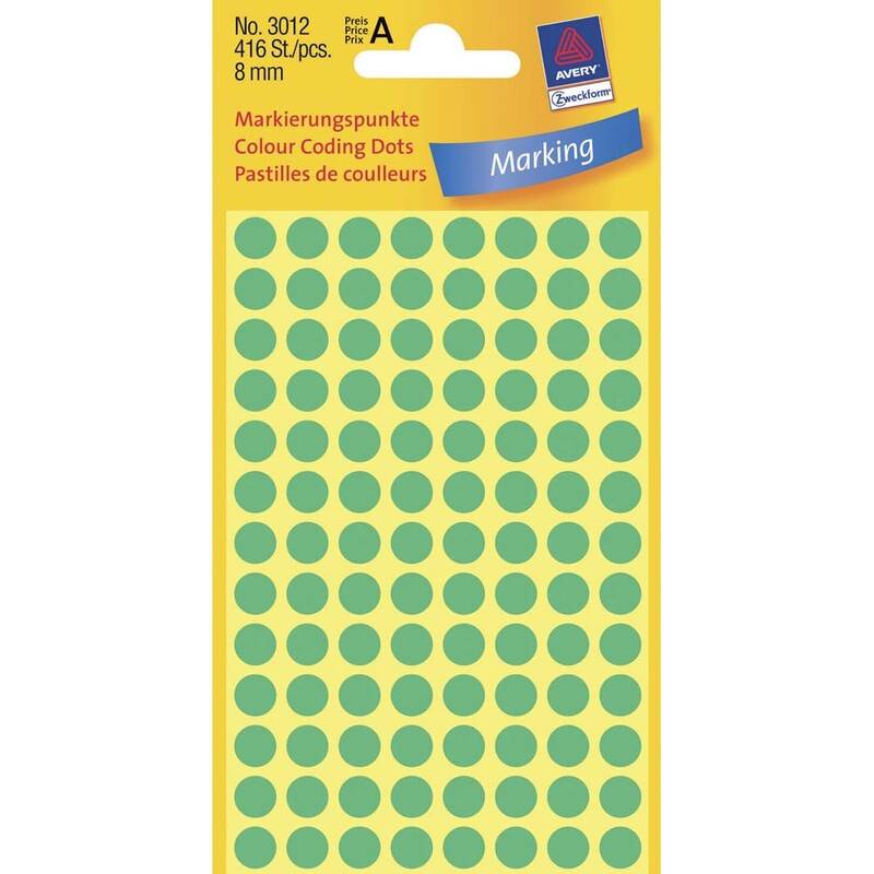 Etiket Avery gr&oslash;n &Oslash;8mm 416/pak 3012 Universeletiket pakke med 416 stk