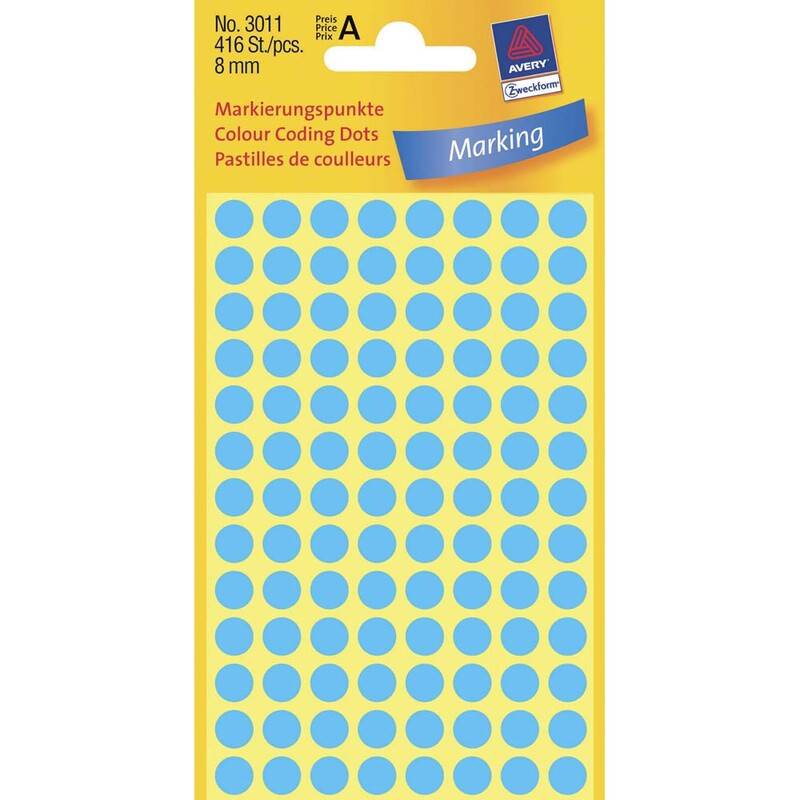 Etiket Avery bl&aring; &Oslash;8mm 416stk/pak 3011 Universeletiket
