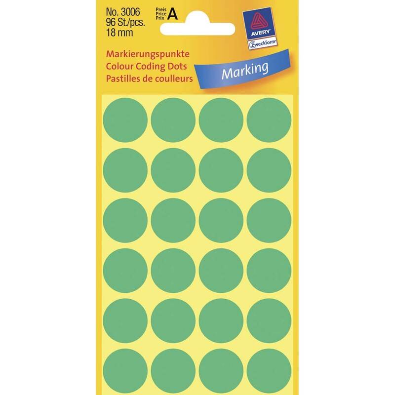 Etiket Avery gr&oslash;n &Oslash;18mm 96stk/pak Universeletiket 3006