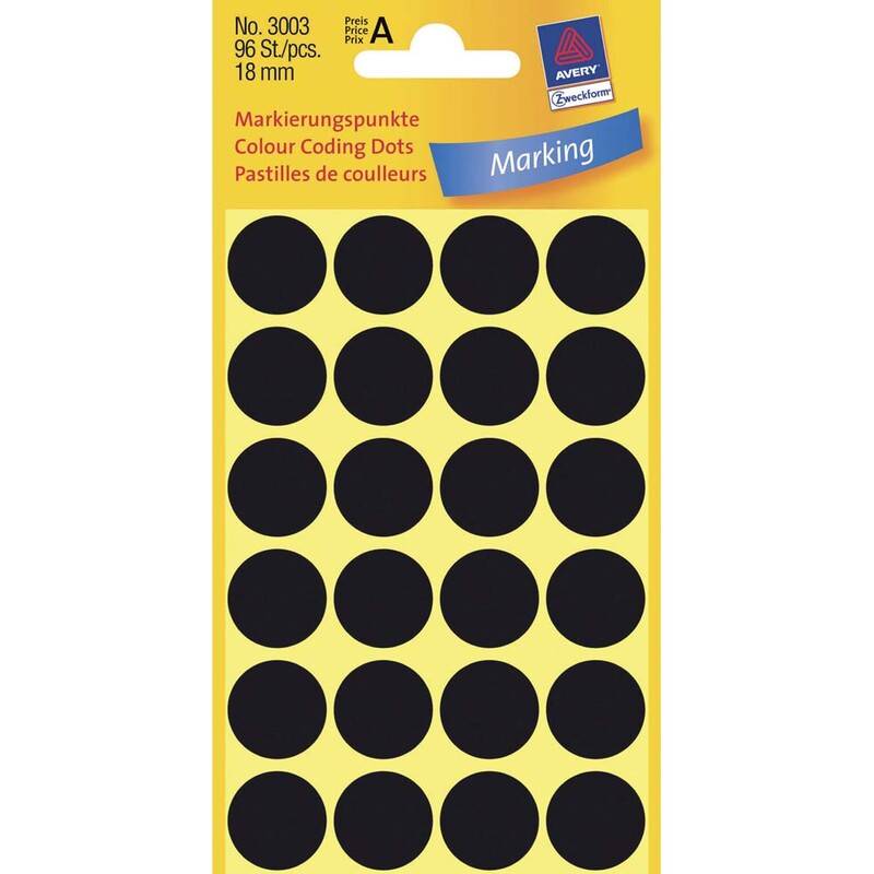 Etiket Avery sort &Oslash;18mm 96stk/pak Universeletiket 3009