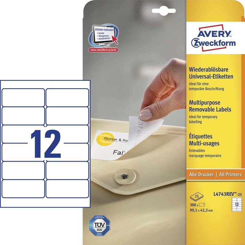 Laseretiket Avery aftagelige 99,1x42,3mm 25ark/pak L4743-25