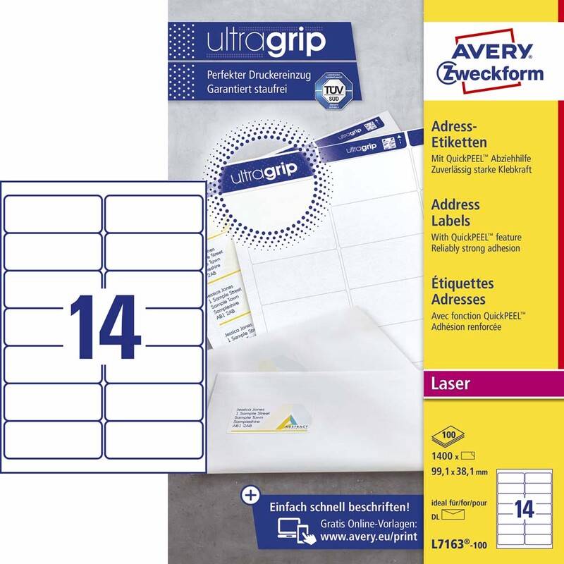 Laseretiket Avery 99,1x38,1mm 14/ark 100ark/pak L7163