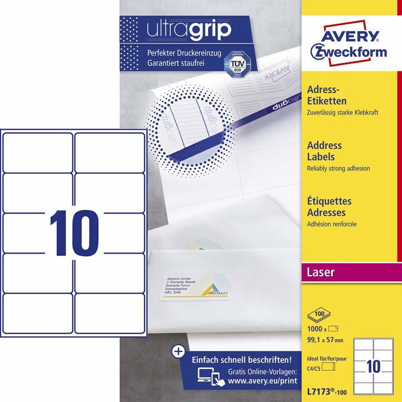 Laseretiket Avery 99,1x57mm 10/ark 100ark/pak L7173