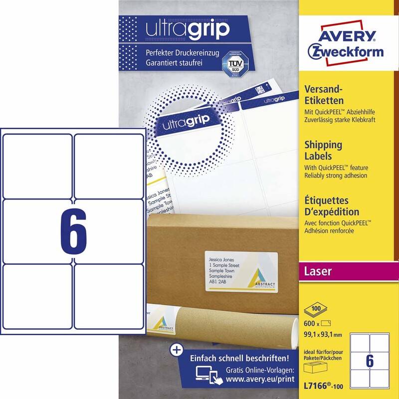 Laseretiket Avery 99,1x93,1mm 6/ark 100ark/pak L7166