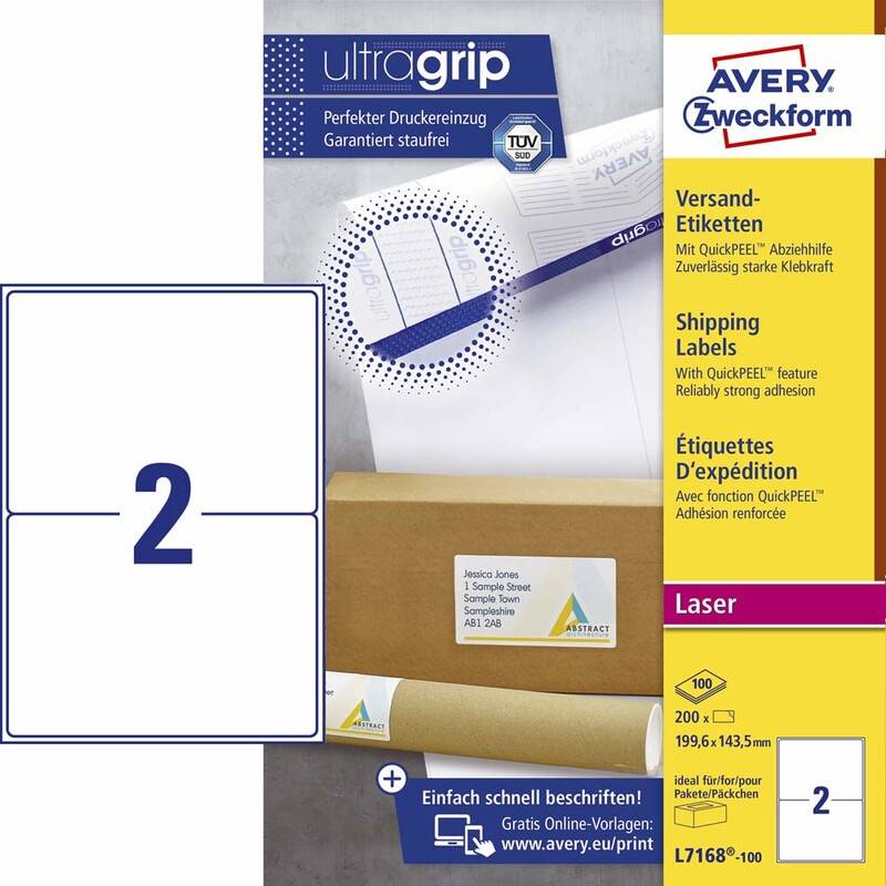 Laseretiket Avery 199,6x143,5mm 2/ark 100ark/pak L7168