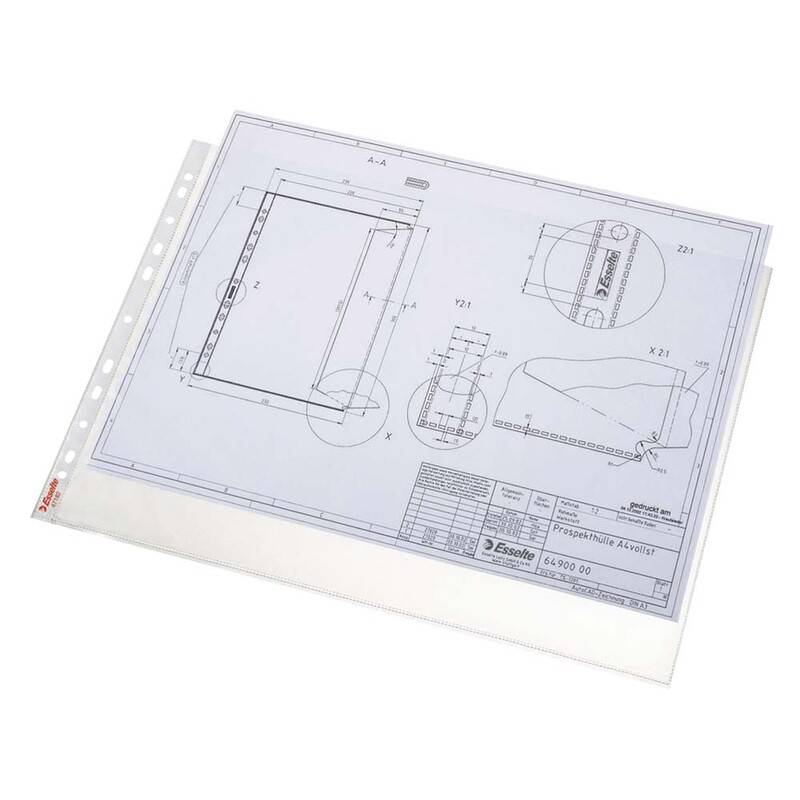 Plastlomme Esselte A3 0,085mm hul kort side premium 10stk/pak