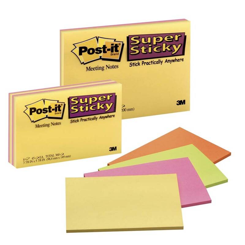 Post-it Super Sticky m&oslash;deblok 152x101mm 4blk/pak ass.