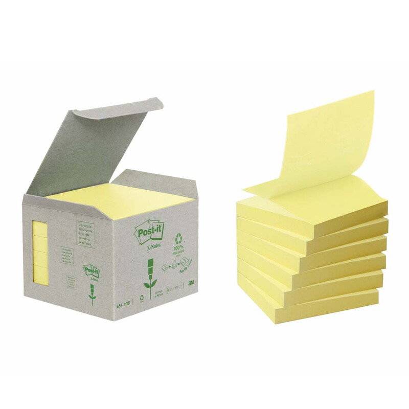 Post-it blok Milj&oslash; 76x76mm z-fold gul 6blk/pak
