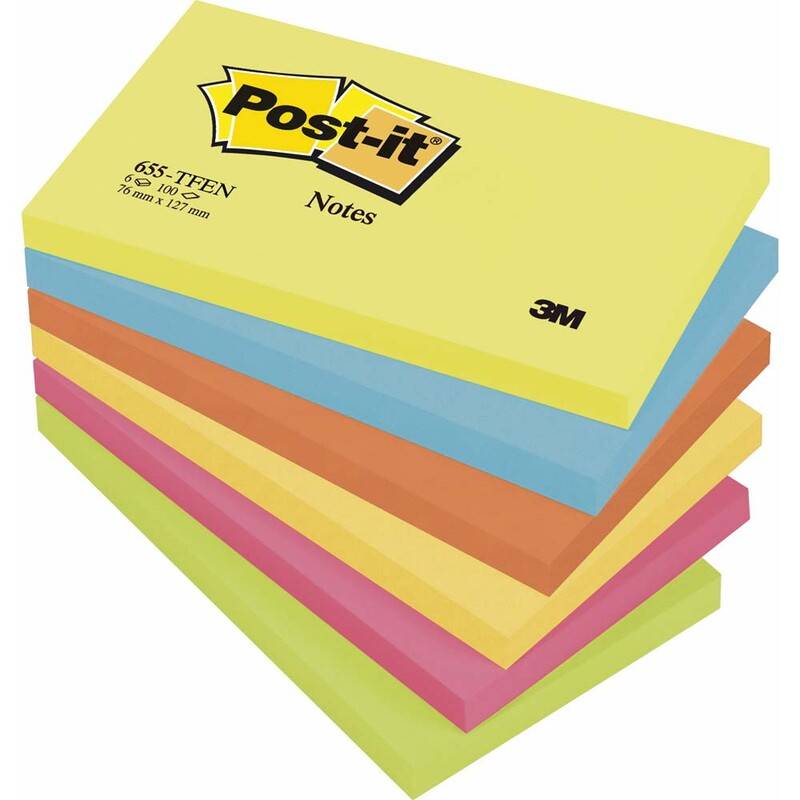 Post-it notes neon 76x127mm 6 ass farver 6blk/pak 655TFEN