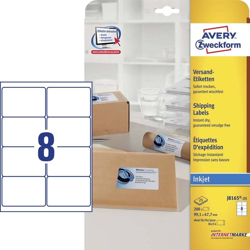 Etiket Avery inkjet J8165-25 99,1x67,7mm 8/ark 25ark/pak