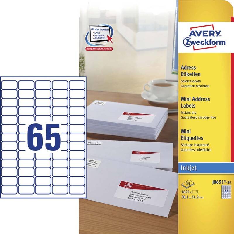 Etiket Avery inkjet J8651-25 38,1x21,2mm 65/ark 25ark/pak