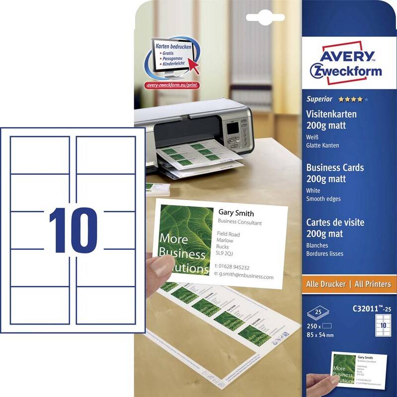 Visitkort Avery laser/inkjet mat 200g 250/pak C32011-25
