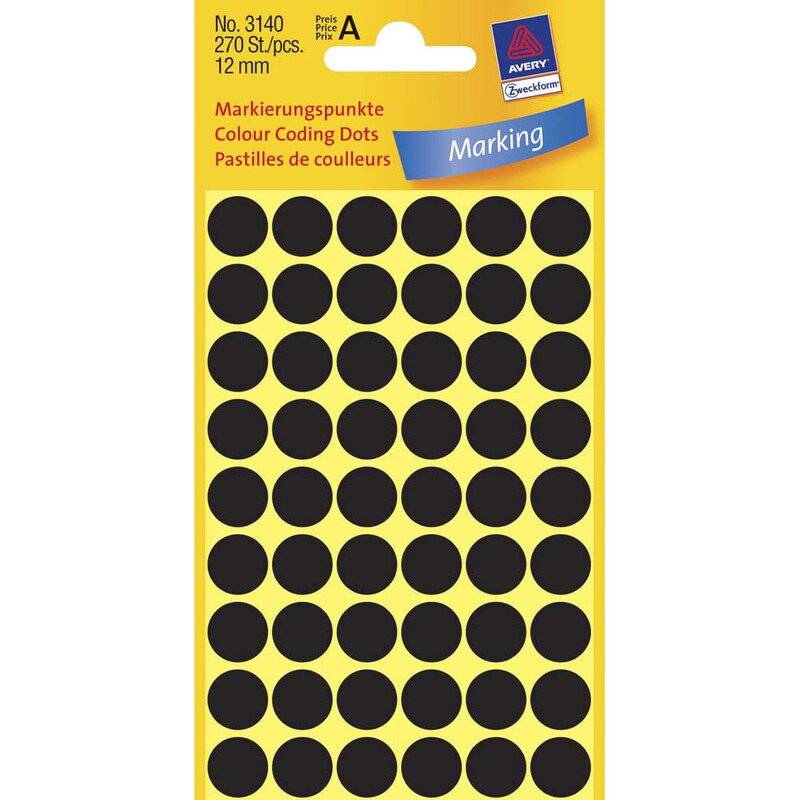Etiket Avery sort &Oslash;12mm 3140 270stk/pak
