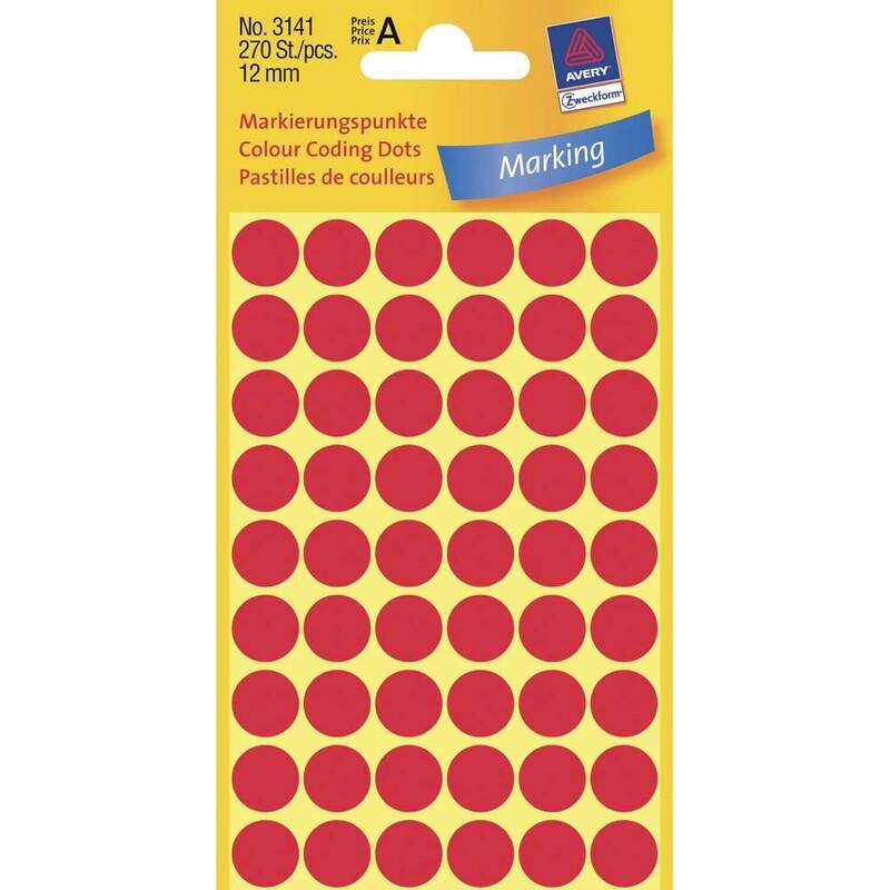 Etiket Avery r&oslash;d &Oslash;12mm 3141 270stk/pak