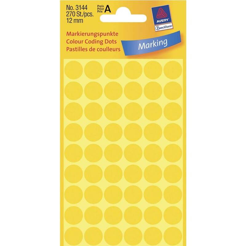 Etiket Avery gul &Oslash;12mm 3144 270stk/pak