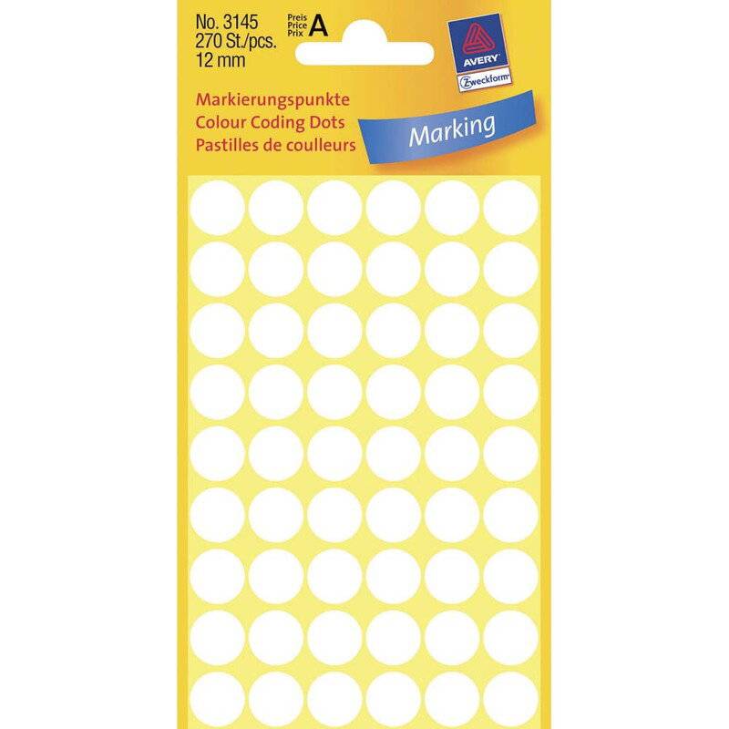 Etiket Avery hvid &Oslash;12mm 3145 270stk/pak