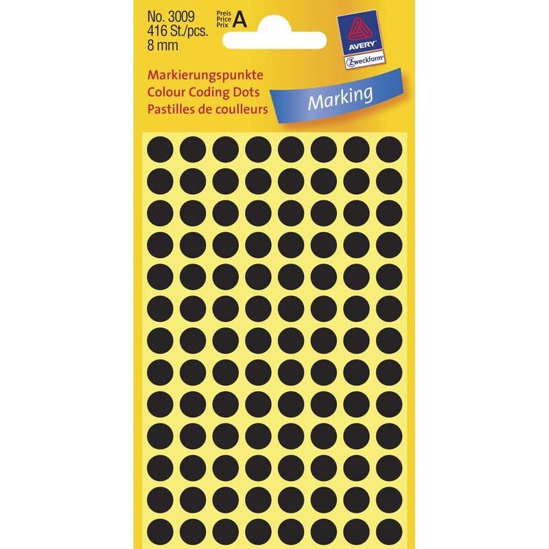 Etiket Avery sort &Oslash;8mm 3009 416stk/pak