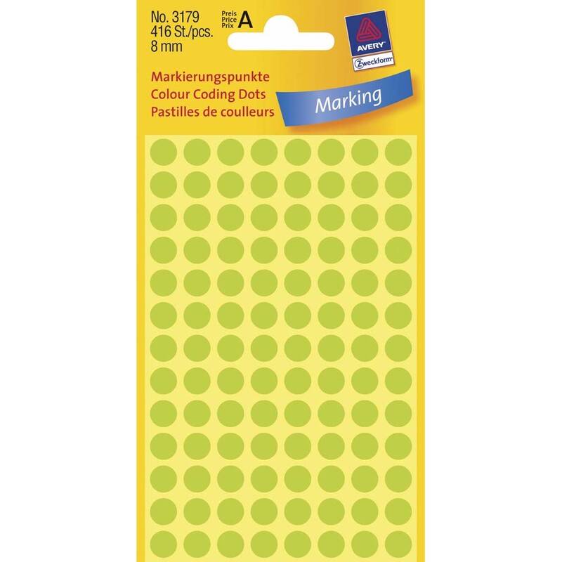 Etiket Avery neon gr&oslash;n &Oslash;8mm 3179 416stk/pak