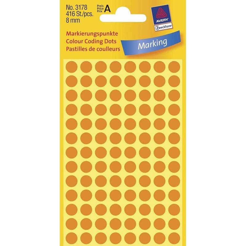 Etiket Avery neon orange &Oslash;8mm 3178 416stk/pak