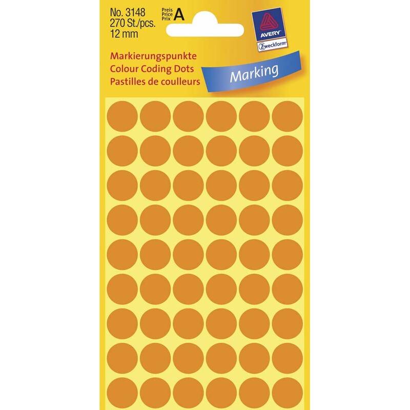 Etiket Avery neon orange &Oslash;12mm 3148 270stk/pak