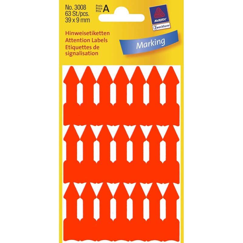 Etiketter Avery pil 39x9mm neon orange 21stk/ark 3ark/pak