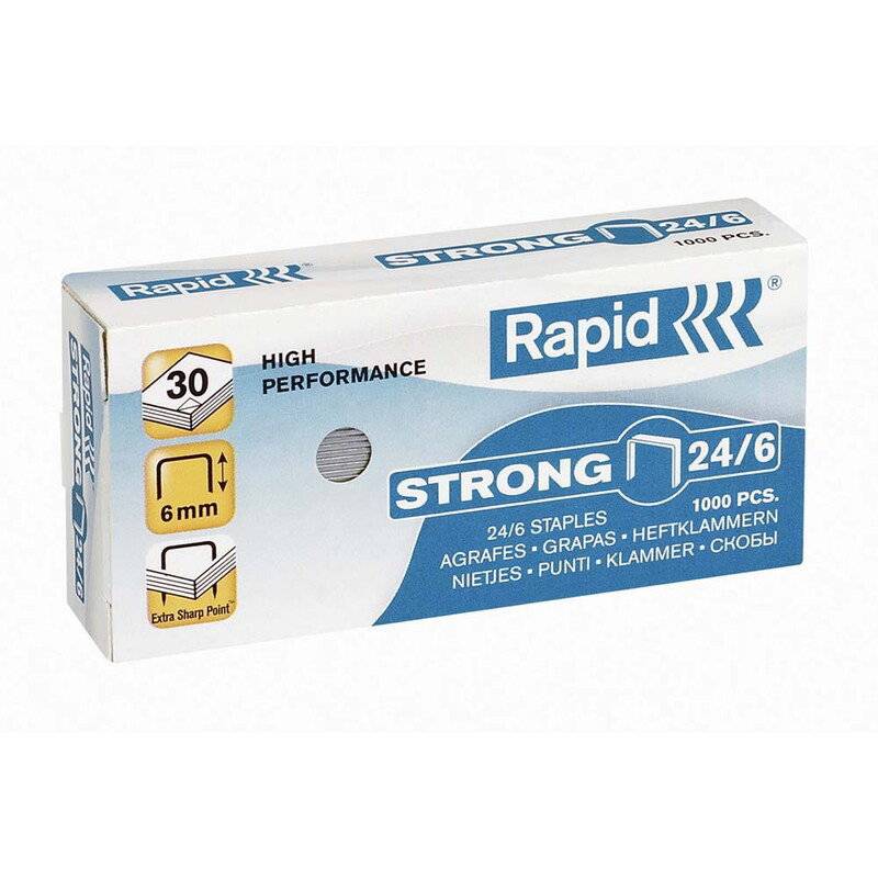 H&aelig;fteklammer galvaniseret 24/6 Rapid strong 1000stk/pak