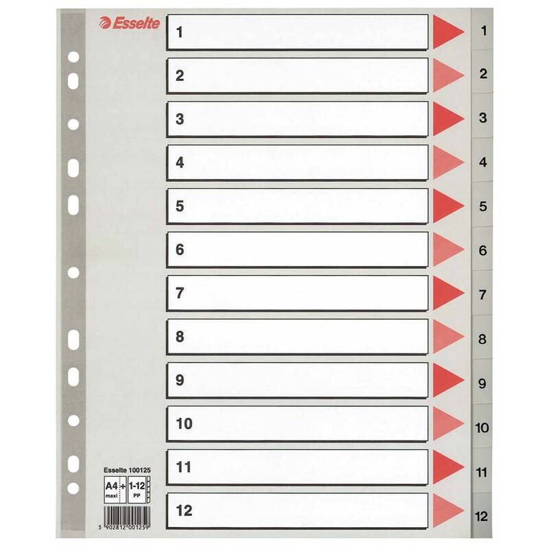 Register Esselte A4 Maxi 1-12 m/forblad plast gr&aring;