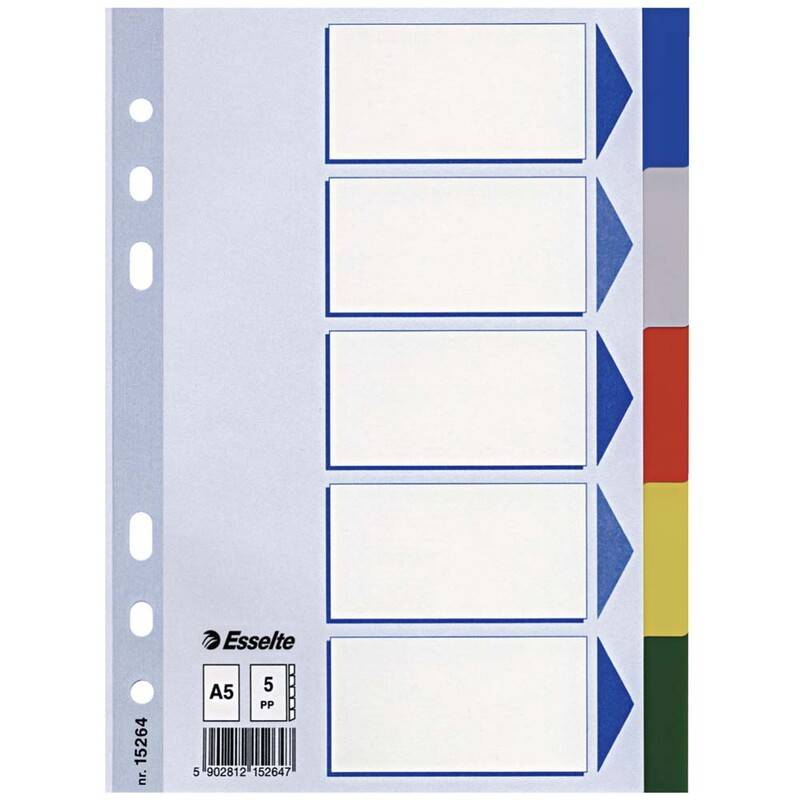 Faneblade Esselte A5 5-delt i plast m/forblad