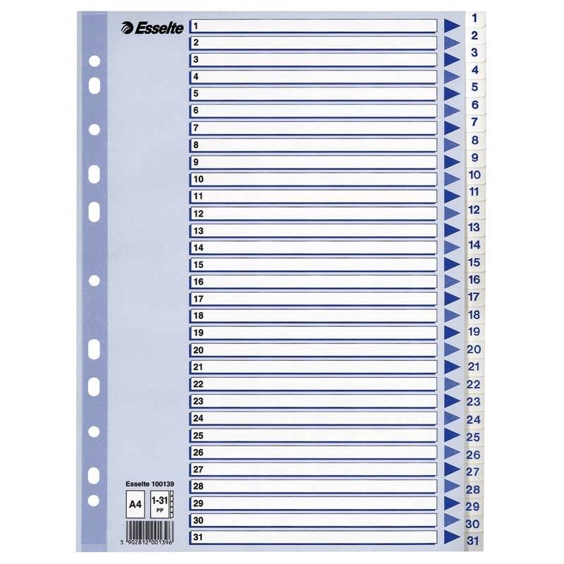 Register PP Esselte A4 1-31 m/hvid kartonforblad