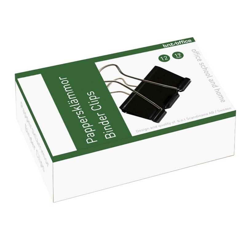 Papirklemme st&aring;l bnt sort 19mm foldback 12stk/pak