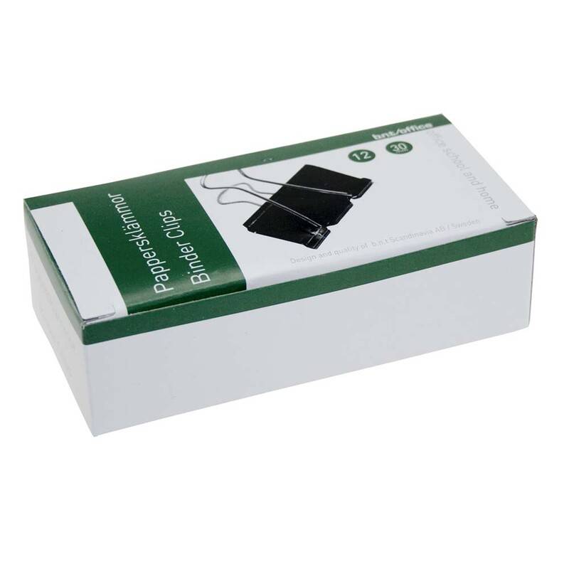 Papirklemme st&aring;l bnt sort 30mm foldback 12stk/pak