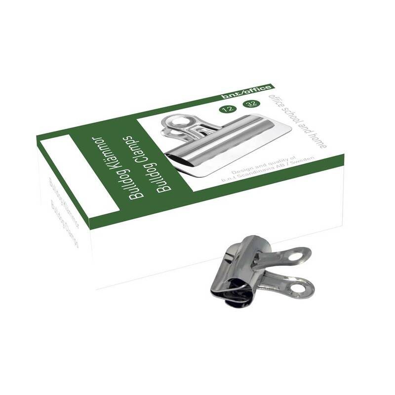 Papirklemme st&aring;l bnt 32mm bulldog 12stk/pak