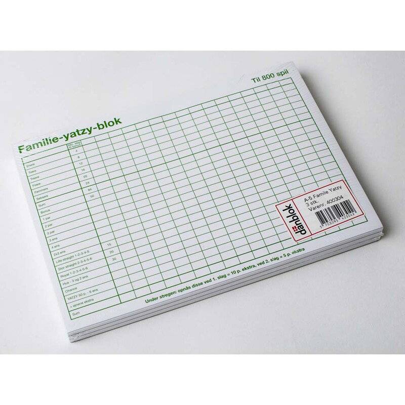 Yatzyblok familie A5 3blk/pak NoName Yatzy pad hvid 148x210mm