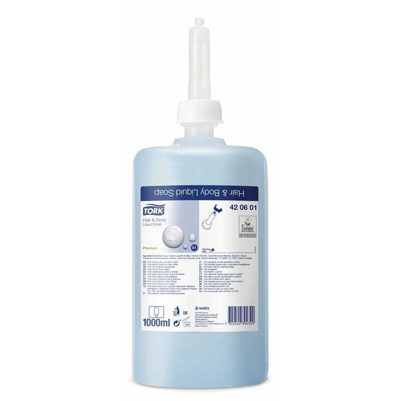 S&aelig;be Tork Premium H&aring;r & Krop S1 bl&aring; 420601 6x1l/pak