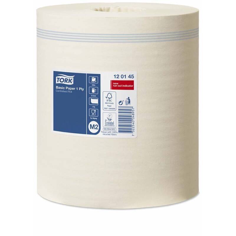 Aft&oslash;rringspapir Tork Basic M2 1-lags hvid 300m 120145 6rl