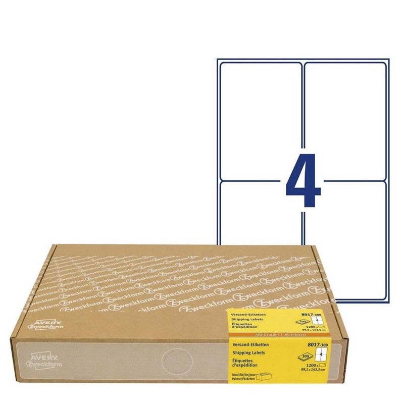 Shippingetiket Avery 99,1x143,5mm 4/ark 300ark/pkt