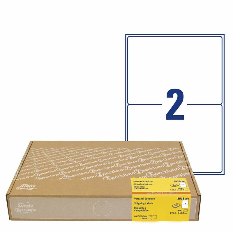 Shippingetiket Avery 199,6x143,5mm 2/ark 300ark/pak