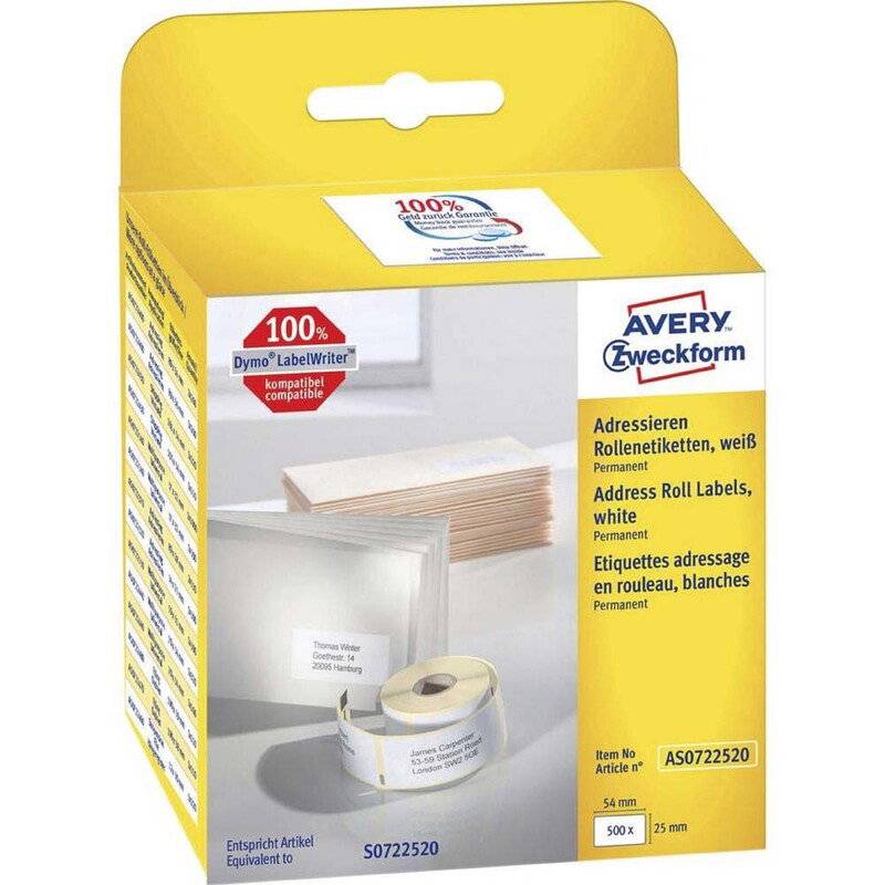 Adresseetiket Avery perm. 54x25mm 500st/rul